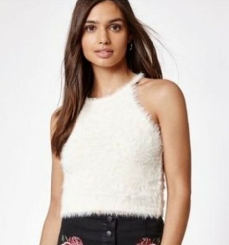 Kendall u0026 Kylie Top Womens Small Top White Soft Fuzzy Sweater Tank | eBay
