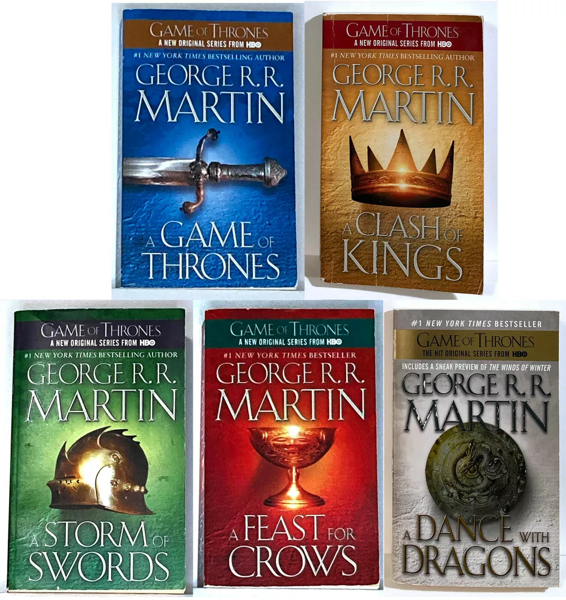 Lot of 5 (1-5) GAME OF THRONES book Series, George R.R. Martin Very Good