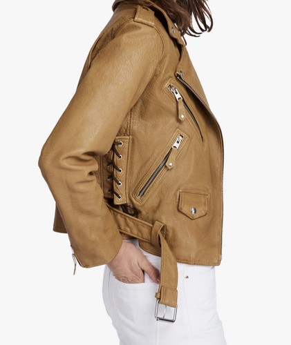 buffalo leather Belted biker jacket 