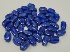 50 pcs Iridescent Sapphire Blue 13mm Faceted Oval Glass Beads Jewelry Crafts VTG