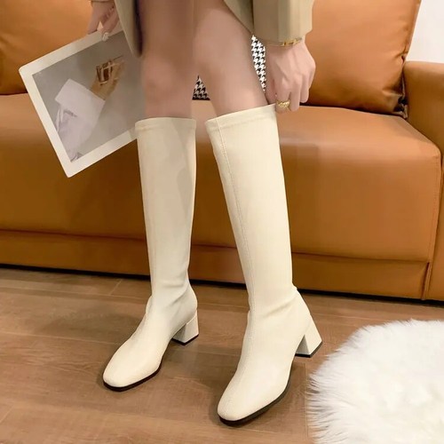 Womens Block High Heels Long Boots Warm Knee High Boots Soft Leather Shoes Size - Picture 18 of 20