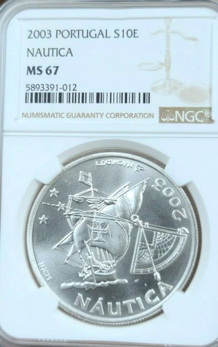2003 PORTUGAL SILVER 10 EURO S10E NAUTICA SAILING NGC MS 67 SCARCE TOP POP 1