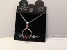 DISNEY Mickey Mouse Icon Austrian Purple Crystal Circle Necklace on a Card 18"