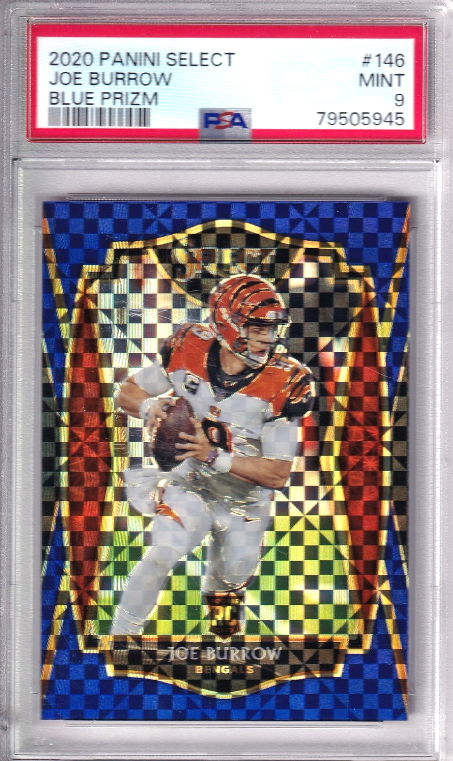 2020 Panini Select Blue Prizm #146 Joe Burrow RC 53/149 PSA 9 Mint