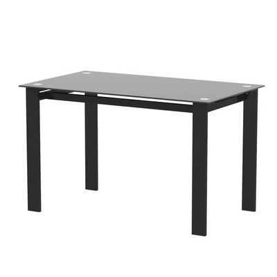 Black Tempered Glass Rectangle Dining Table Steel Legs Living Room Kitchen Table