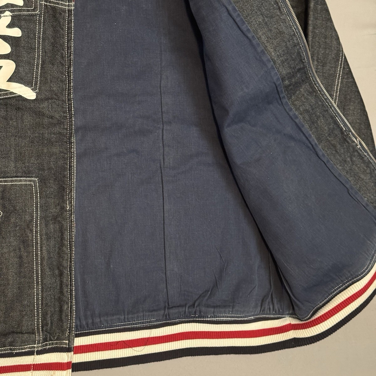 Vtg 90s Y2K ENYCE Varsity Dark Denim Men XL Jacket Chinese