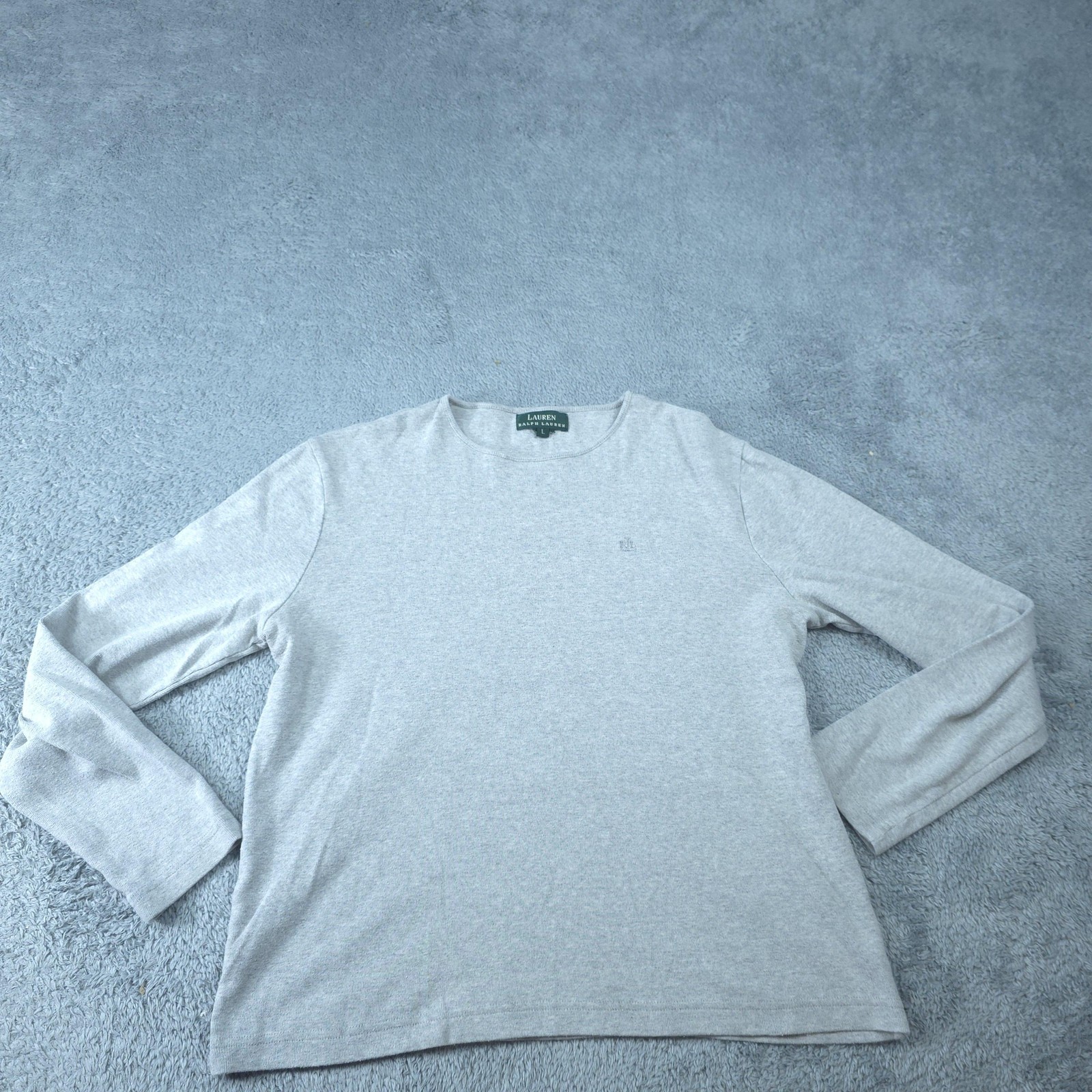 Lauren Ralph Lauren Shirt Womens Large Gray Long Sleeve Crewneck Embroidered