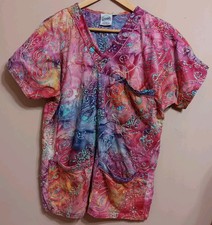 2 Scrub Tops Women Small Colorful Fun Uniform Blouses
