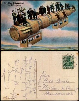 Zeppelin aus Bierfässern mit Musikkapelle Geburtstag Birthday 1912