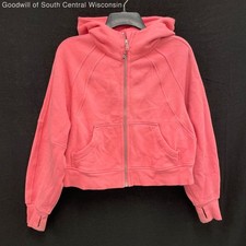 Wmns LULULEMON Solid Pink Scuba Oversized Full Zip Up Hoodie Sweater Sz XS/S
