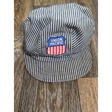Vintage Union Pacific Railroad Engineer Hat Kids Hickory Stripe Snapback USA