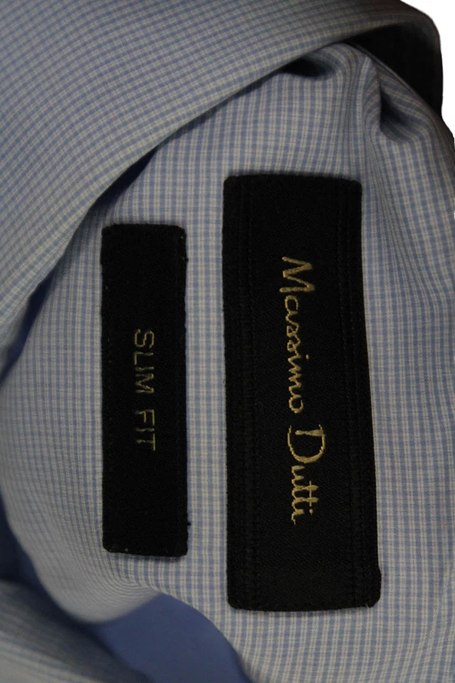 Camisa de vestir Massimo Dutti para hombre azul claro a cuadros algodón cuello en punta talla 41 Foto 4 de 4