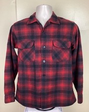 Vtg 50s 60s Pendleton Shadow Plaid Board Shirt S/M Red Black Wool Flannel