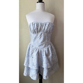Altar'd State Blue Eyelet Strapless Romper Bustier Ruffle Coquette M