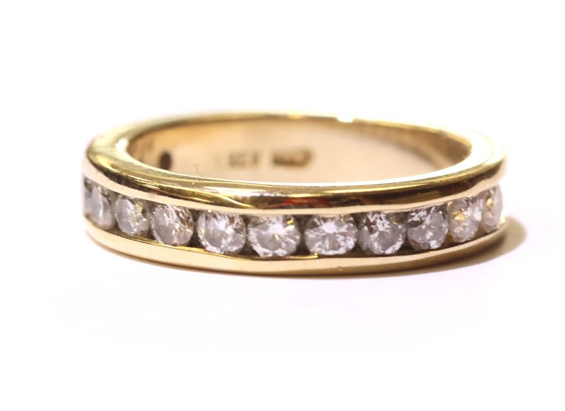 14K Yellow gold .98ct SI3 I1 I round diamond channel set wedding band ring 5.3g