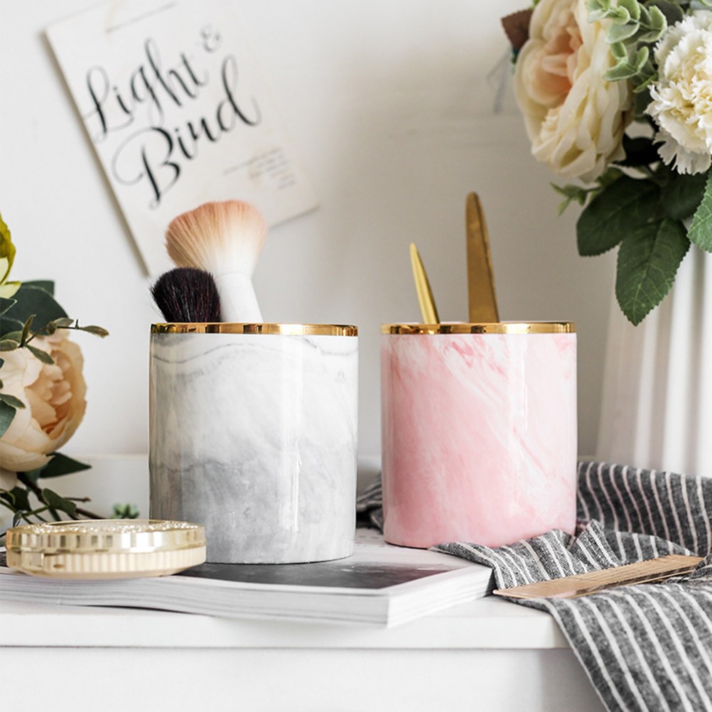 Nordic Desktop Marble Storage Tank Ceramic Cosmetic Brush Pen Holder Tableware S