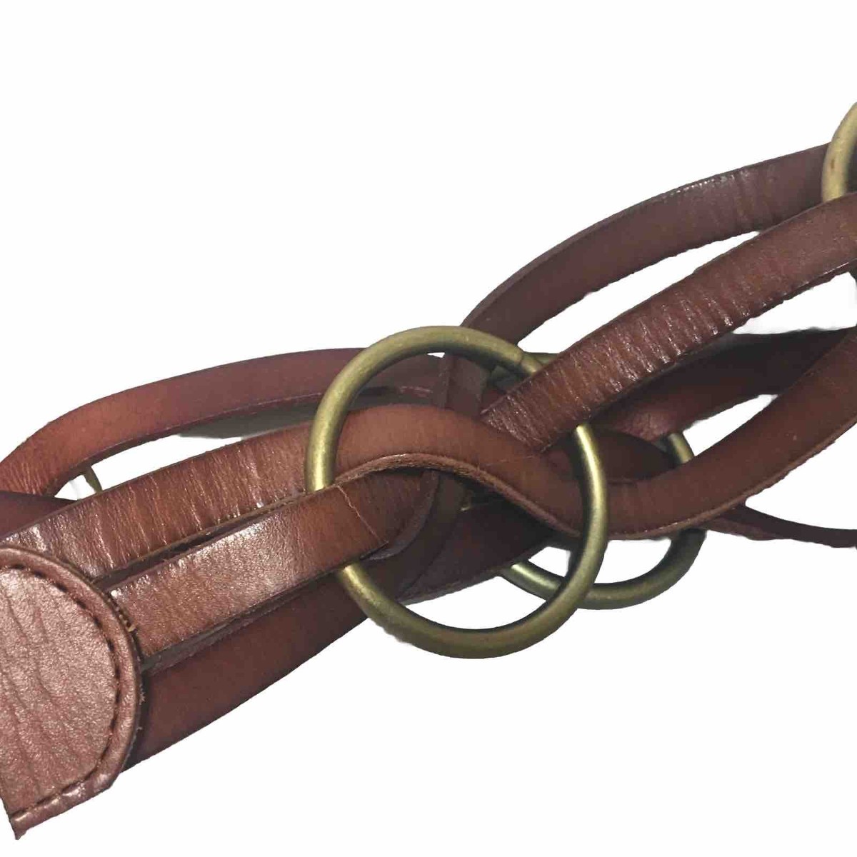 NEW Linea Pelle Braided Brown Leather and Brass Rings Sz L  display picture 2