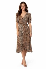 New Faithfull the Brand Abbey Wrap Dress Le Cinq Animal Print Leopard 2 XS