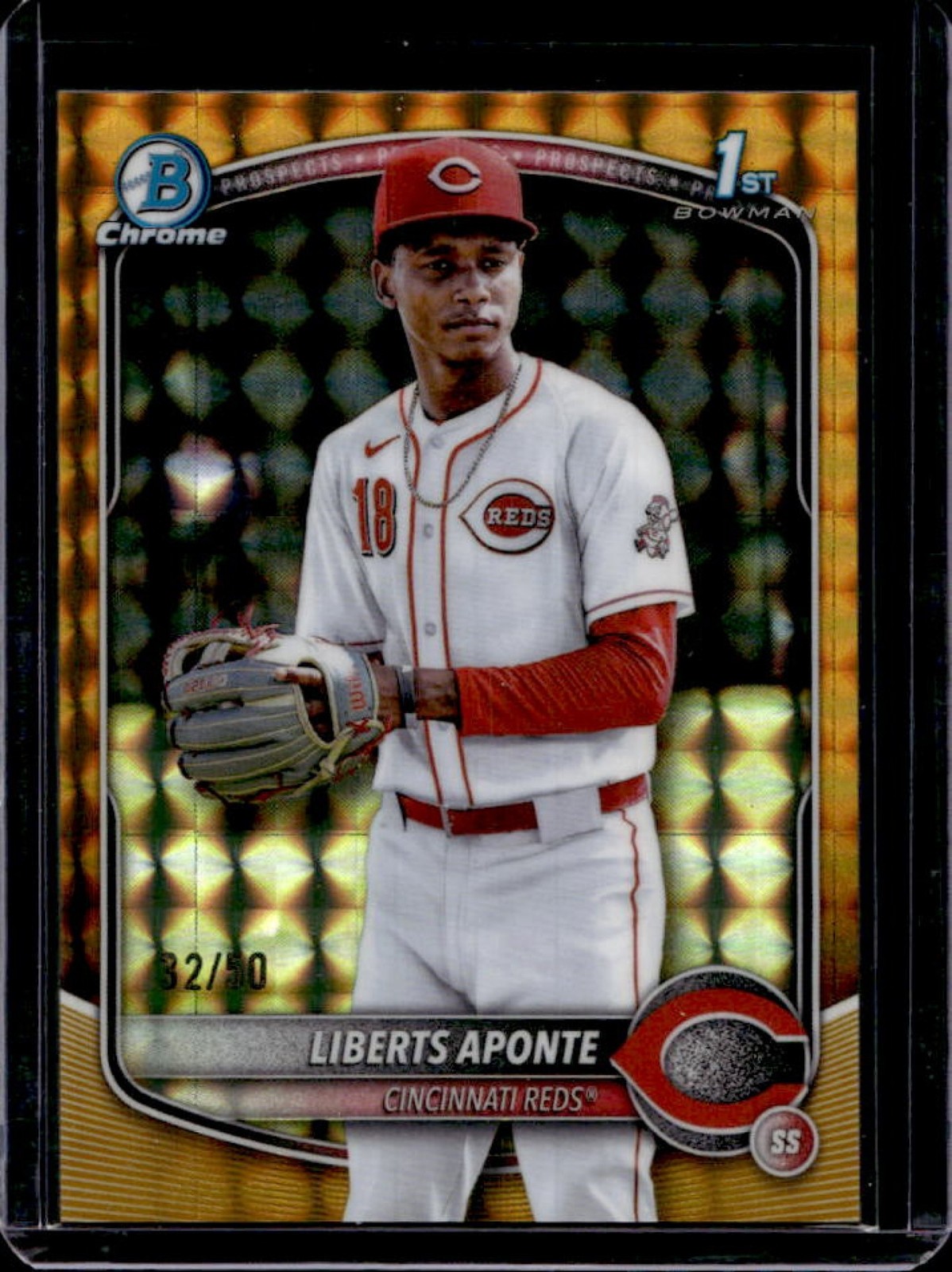 2025 Bowman Chrome Liberts Aponte Gold Geometric Refractor 1st #32/50