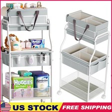 Baby Diaper Cart Organizer W/ Detachable Caddy Rolling Storage Utility New