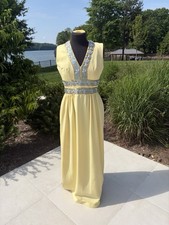 Vintage 70s Pastel Yellow Prairie Maxi Dress Small Boho Embroidered Cottagecore
