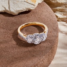 1.50 CT Lab Grown Diamond Three-Stone Halo Engagement Ring Solid 9K Yellow Gold