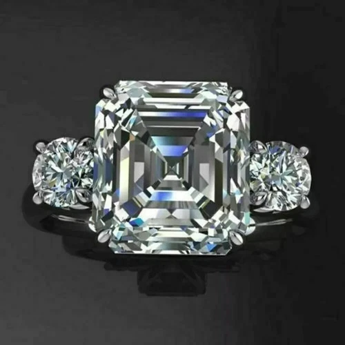6.00 Ct Certified Asscher Cut Natural White Diamond Ring VVS1 White Gold Finish