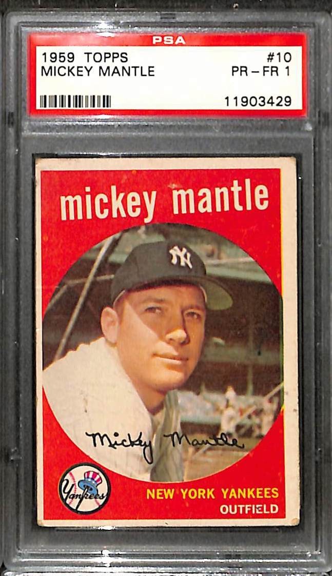 1959 Topps #10 Mickey Mantle HOF Yankees PSA 1 PR 11903429 