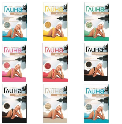 Tonerde Pulver 100g im Karton   Blau, Rosa, Weiß, Grün   Naturpflege Глина Маска