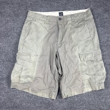 Vintage Gap Shorts Men's 32 Cargo Gray Green Cotton Casual Flat Front Faded