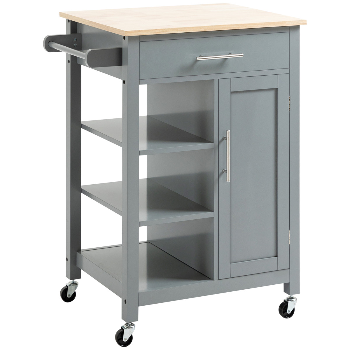 Bobobiy Grey Compact Kitchen Trolley Utility Cart On Wheels With Open Shelf & Storage Drawer For Dining Room, Kitchen, - Image 2