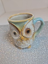 Wise Owl Blue Green 12oz Glossy Textured Porcelain Ceramic Mug Burton  Burton