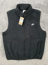 Nike Sherpa Fleece Vest Mens Medium Black Full Zip Pockets Swoosh FZ0894-010