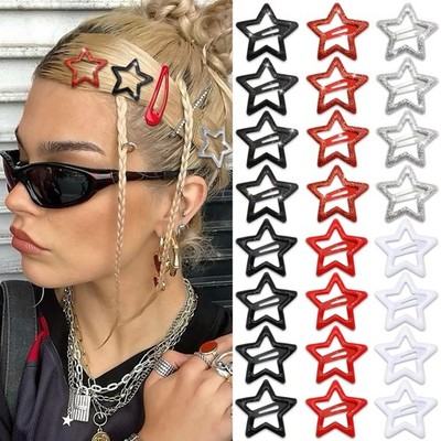 NAISKA 24Pcs Black Red Sequins Star Hair Clips Y2K Star Snap Hair Barrettes f...