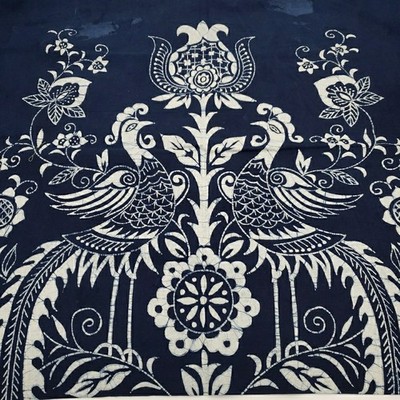 Peacock Floral Batik Fabric Chinese Indigo Cotton Y2K from Shanghai Museum 57x35