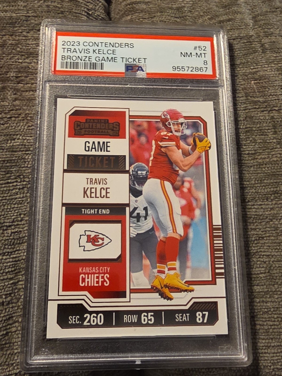 2023 CONTENDERS TRAVIS KELCE BRONZE GAME TICKET #52 PSA GRADING 8 NEAR MINT-MINT