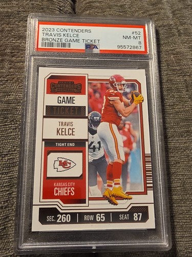 2023 CONTENDERS TRAVIS KELCE BRONZE GAME TICKET #52 PSA GRADING 8 NEAR MINT-MINT