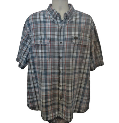 Red Head Men's Blue Gray & Rust Plaid Short Sleeve Button Up XXL