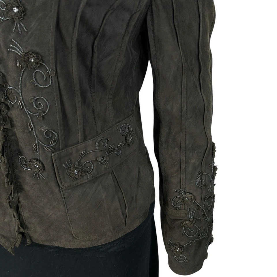 Chaqueta de cuero de gamuza Double D Ranch para mujer talla 6 con cuentas floral marrón occidental Foto 4 de 4