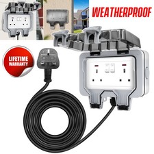 IP66 Waterproof Outdoor 13A 2 Gang Storm Switched Twin Double Socket Outside NEW