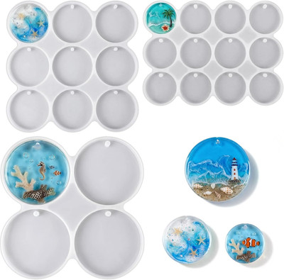 3 Pcs Circle Silicone Molds, 25 Cavity round Resin Molds, Drilled Circle Molds f