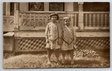 RPPC Darling Edwardian Children Dressed Identical At Porch Photo Postcard I32