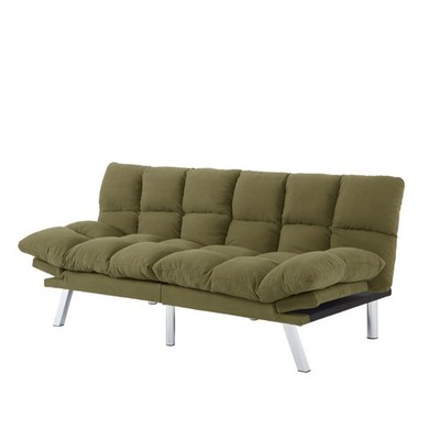 Corduroy 2 Seater Sofa Futon Sleeper Sofa Bed Loveseat For Small Apartment Green