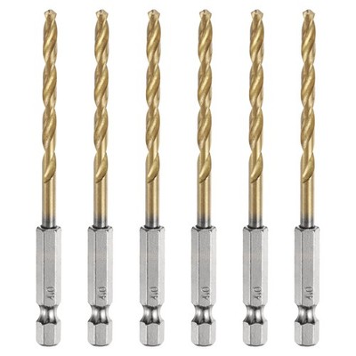 6pcs 1/4'' Hex Shank Twist Drill Bits 4mm Titanium Coated Jobber Drill Bit Gold