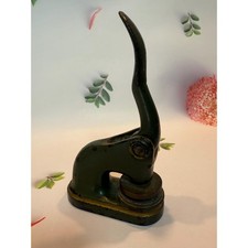 Antique Green Painted Cast Iron Embosser 1920s Stamp Dark Academia Home Decor