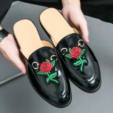 New men's Retro Casual Leather Closed Toe Flat Slippers