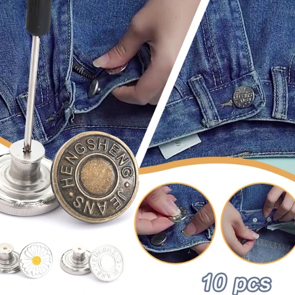 10pcs Nailless No-Sewing Metal Button Removable Pants Pins Durable Repair Kit