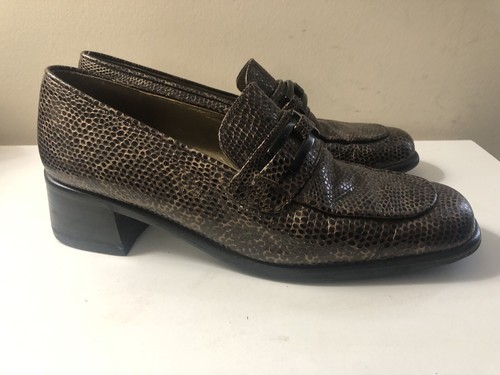 Mocasín Stuart Weitzman Vintage Marrón Reptil Puntera Cuadrada Hebilla Para Mujer Talla 8.5 - Imagen 3 de 13