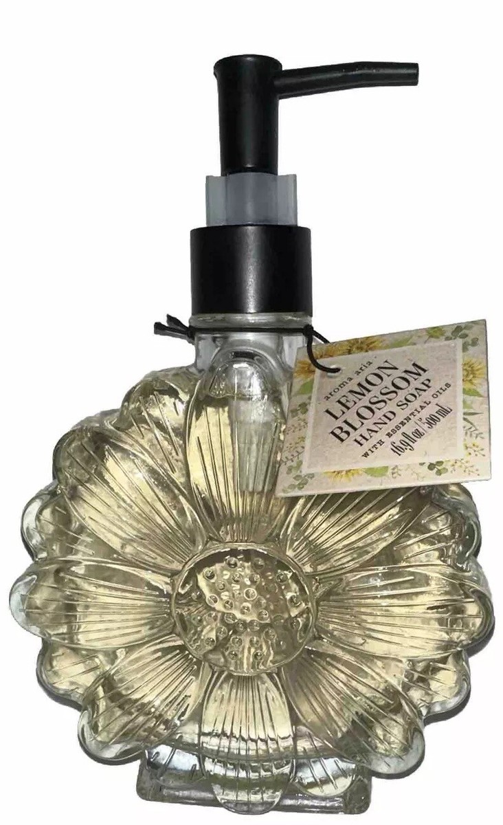 AROMA ARIA 🍋 LEMON BLOSSOM HAND SOAP 16.9fl.oz Glass Daisy Shape