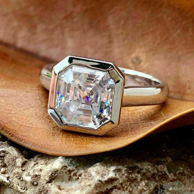 1.50Ct 925 Sterling Silver Asscher Diamond Lab-Created Bezel Set Engagement Ring
